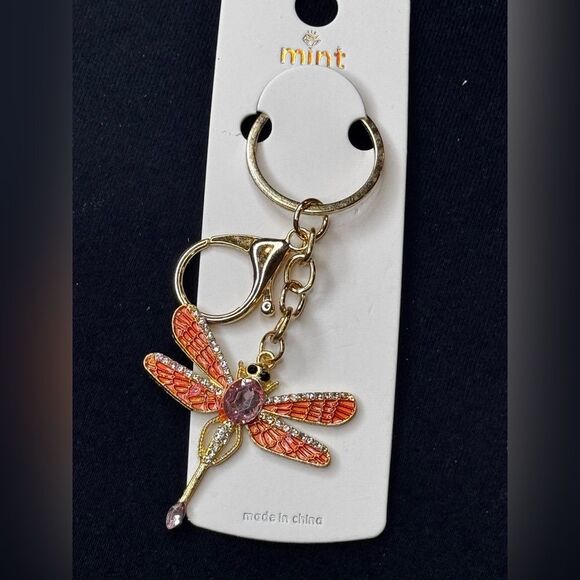 Mint BAG CHARM Sparkly Dragonfly Blue Crystal Keychain/Purse Charm - Picture 9 of 14